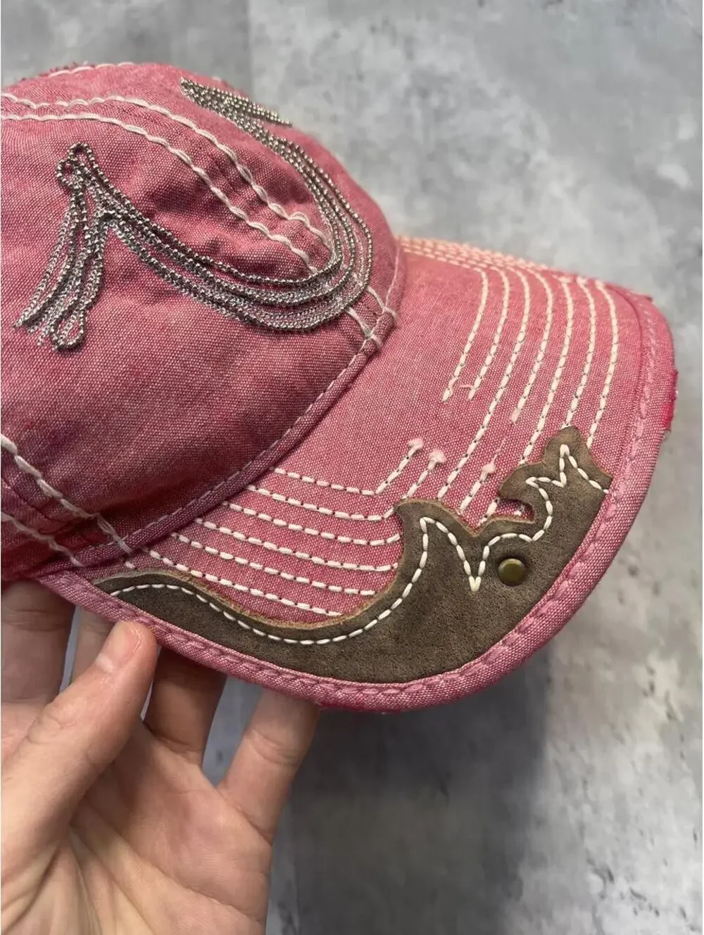 Y2K True Religion Horseshoe Pink Distressed Hat